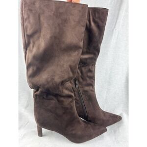 A New Day Womens Brown Faux Suede Slouchy Pointed Toe Kitten Heel Boots 7.5